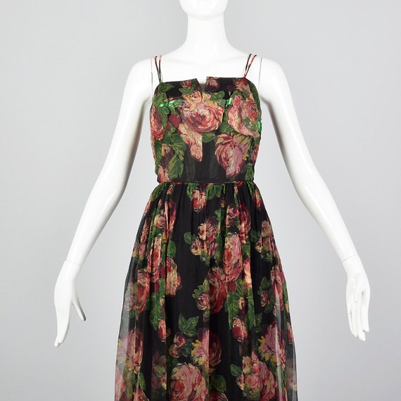 XS 1960s Floral Evening Gown Floral Applique Bust… - image 4