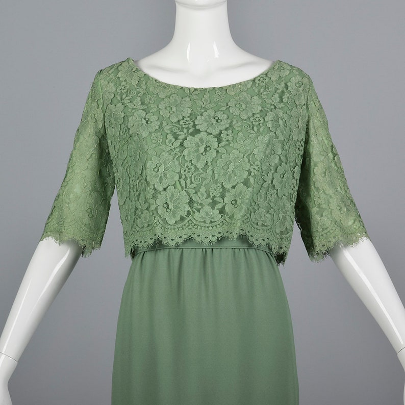 Medium Emma Domb 1960s Dress Green Cocktail Dress Lace Overlay Party Outfit Evening Wear Elbow Sleeves Summer Style Vintage 60s