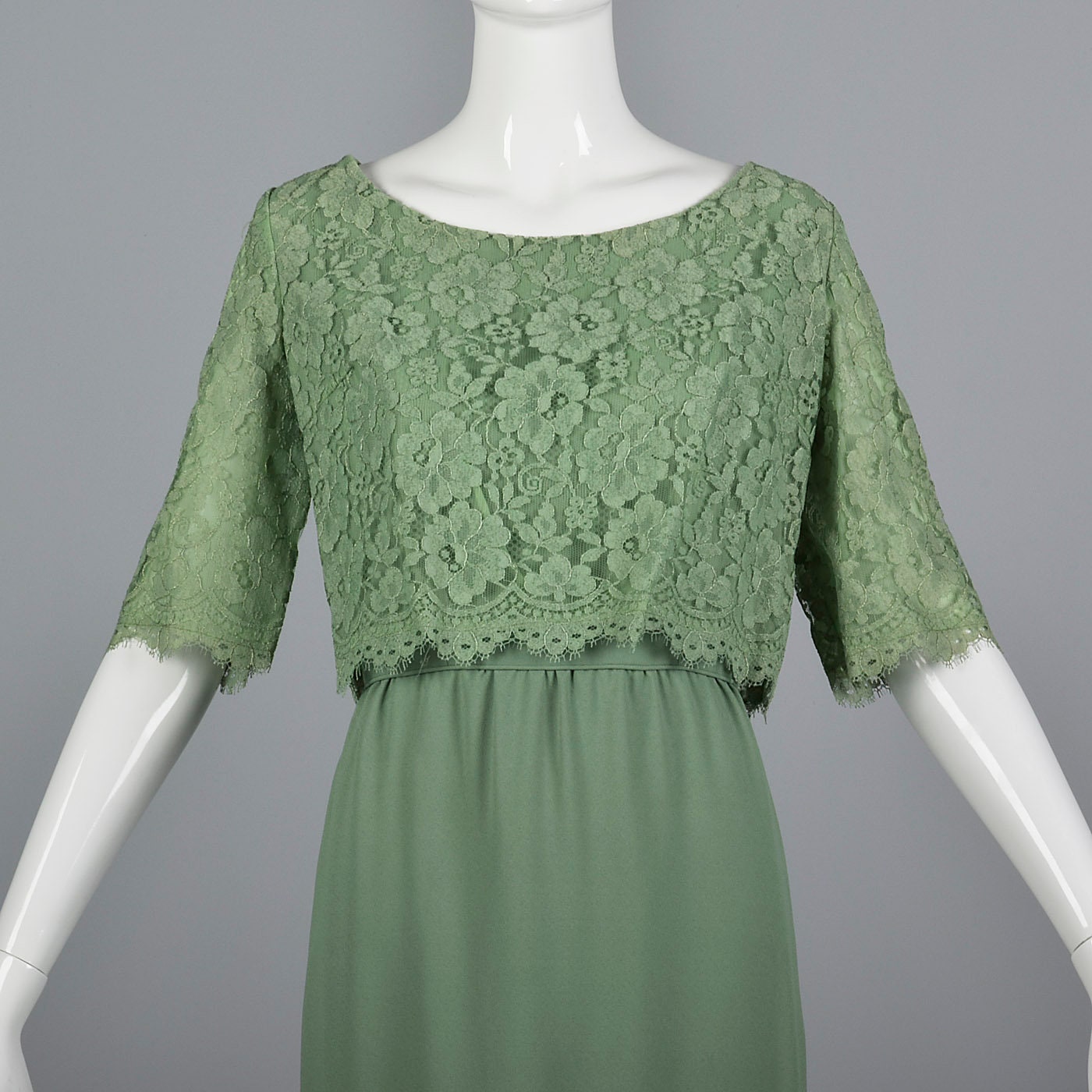 Medium Emma Domb 1960s Dress Green Cocktail Dress Lace Overlay Party ...