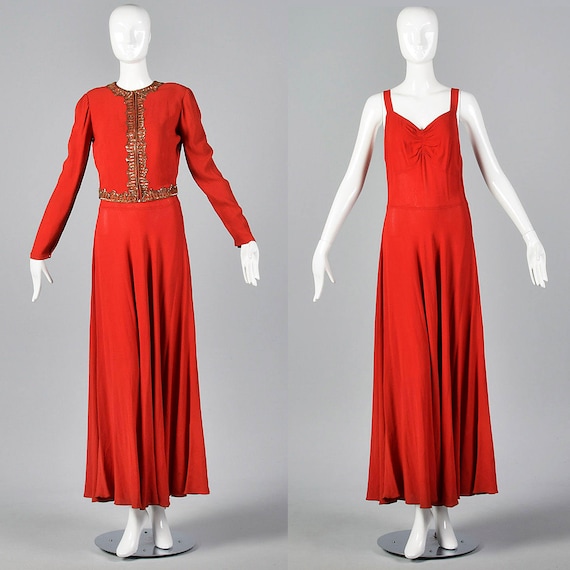 1940s Formal Dress Set Evening Gown Red ...