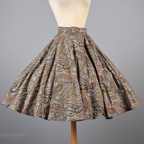 S/M 1950s Skirt Full Circle Skirt Paisley Print G… - image 1