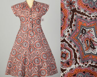 XL 1950s Day Dress Casual Cotton Volup Bohemian Print Shirtwaist Summer