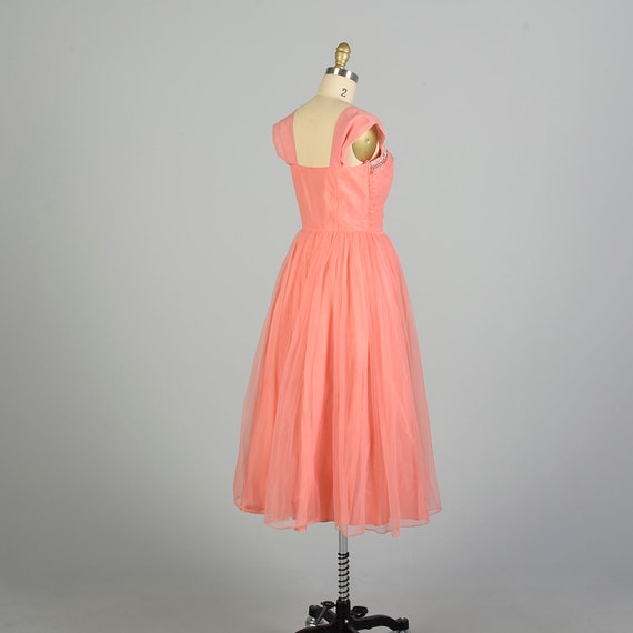 Small 1950s Pink Coral Chiffon Prom Dress Bead Em… - image 4