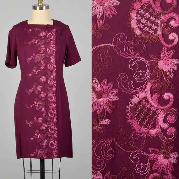 Large 1960s Fuchsia Embroidered Dress - image 1