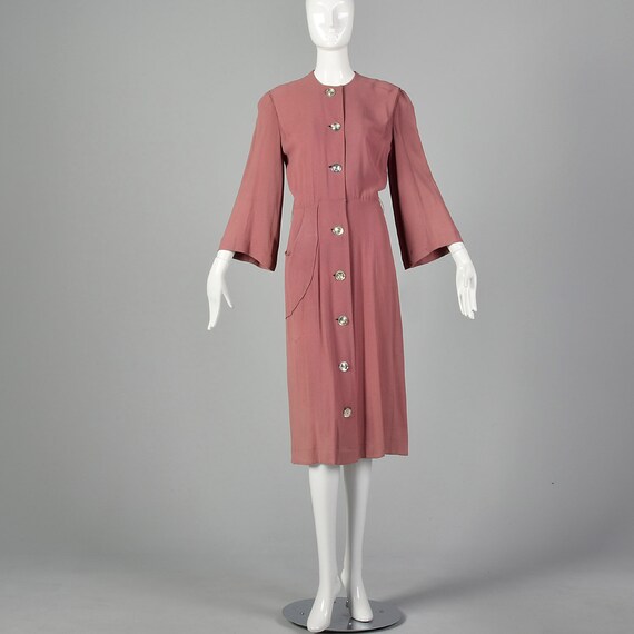 XXS 1940s Day Dress Mauve Button Front Dress Vint… - image 3