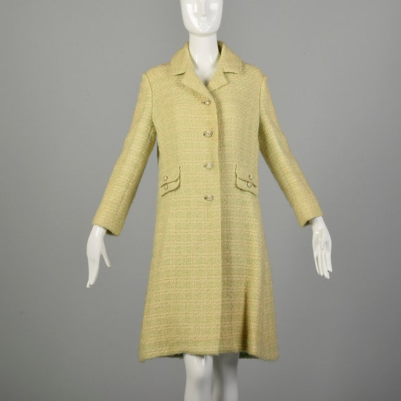 Medium 1960s Coat Green Woven Wool Tweed Plaid Wi… - image 1