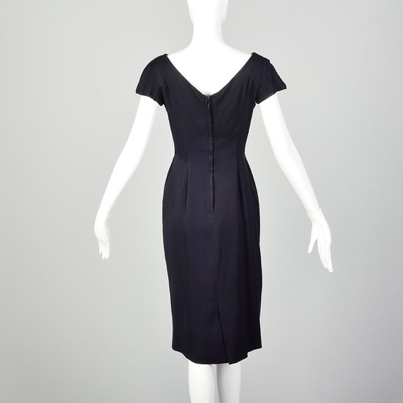 Small 1940s Dress Navy Blue Boatneck Notched Bow … - image 3