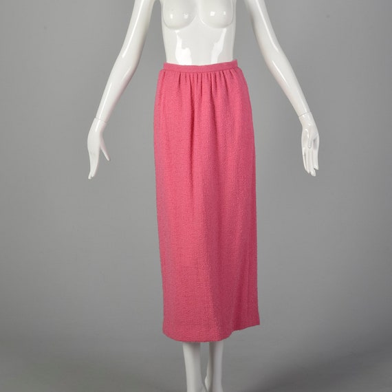 XS 1960s Pink Skirt Set Mohair Wool Tweed Maxi To… - image 8