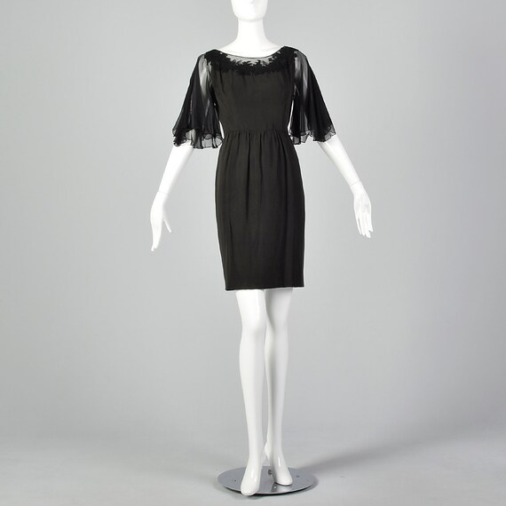 Small 1950s Silk Flutter Sleeve Dress Vintage Sil… - image 3