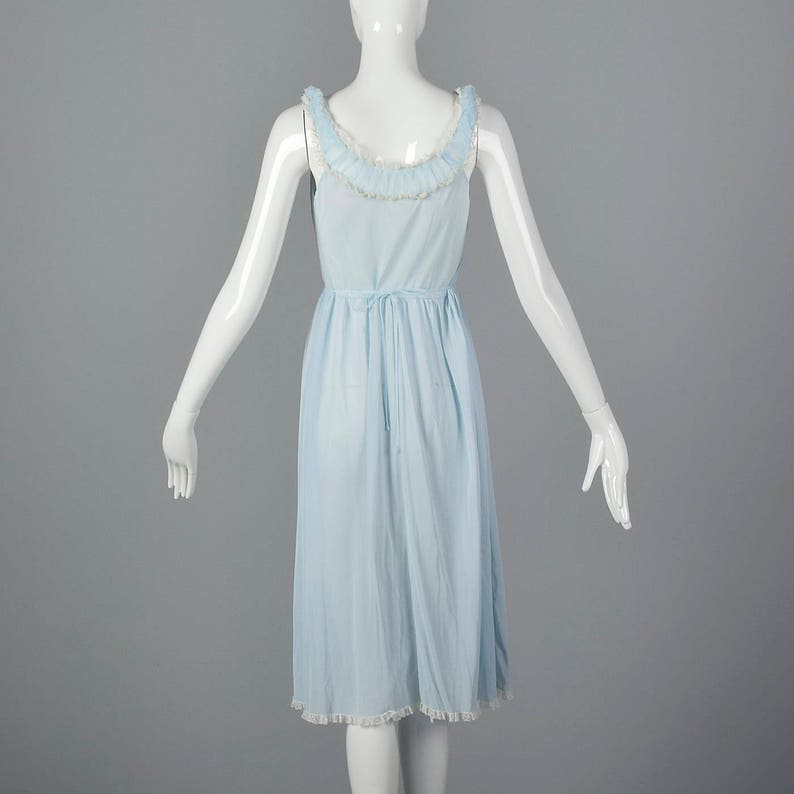 Small 1950s Blue Nightgown Sleeveless Nightgown Lace Bust Lace Trim Vintage Sleepwear Loungewear Lounge Lingerie 50s Vintage