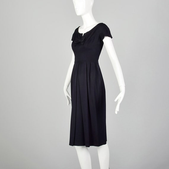 Small 1940s Dress Navy Blue Boatneck Notched Bow … - image 2