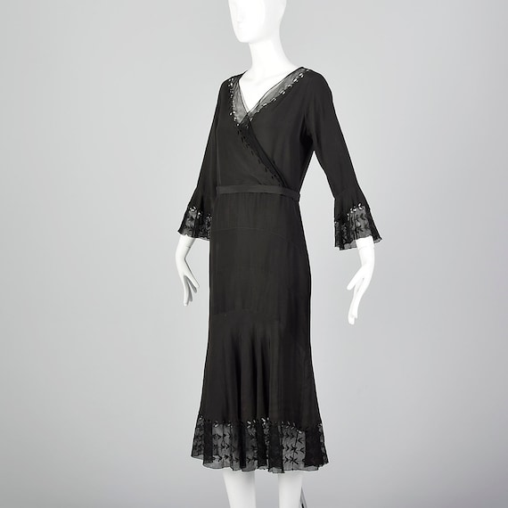 Medium 1930s Dress Black Dress Sheer Mesh Trim Be… - image 3