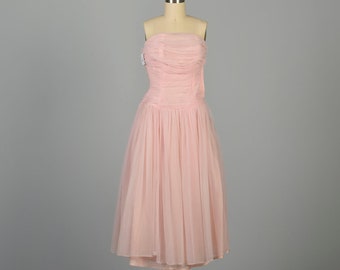 XXS 1950s Pink Party Dress Strapless Ruched Barbie