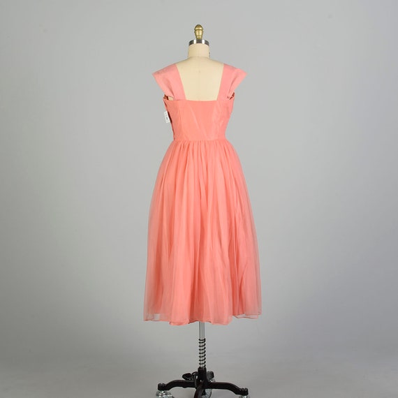 Small 1950s Pink Coral Chiffon Prom Dress Bead Em… - image 2