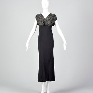 XXS Black Beaded Dress Long Fitted Clear Beads Slip on Sleeveless