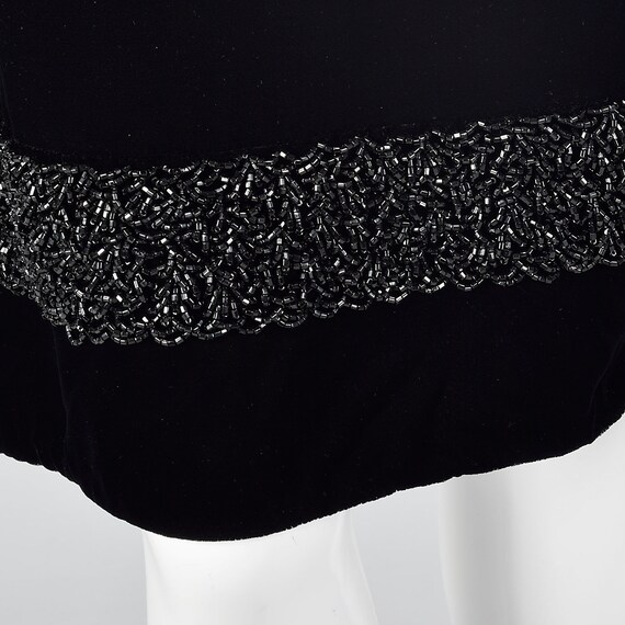 Large 1960s Black Velvet Dress Heavy Beading Simp… - image 8