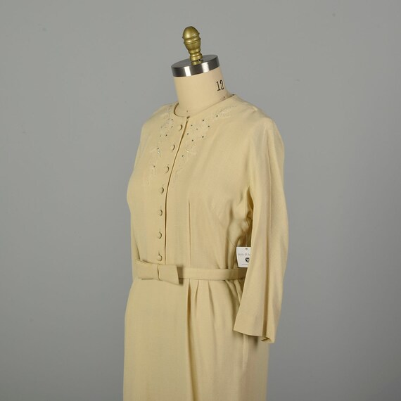 XL 1960s Dress Cream Shirtwaist Rhinestone Classi… - image 7