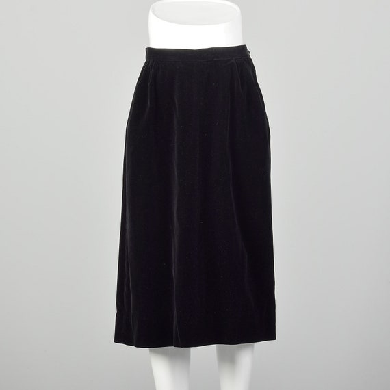 Small 1950s Skirt Black Velvet Rockabilly A-line … - image 1