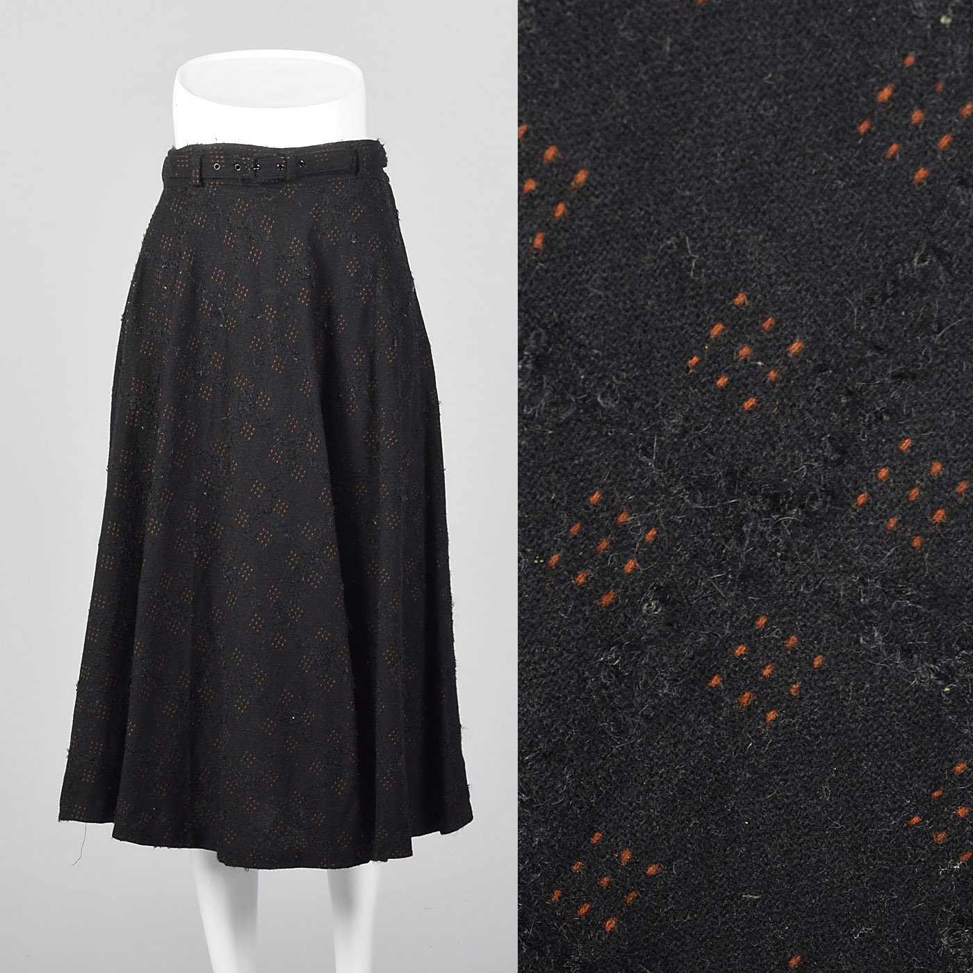 black wool flare skirt