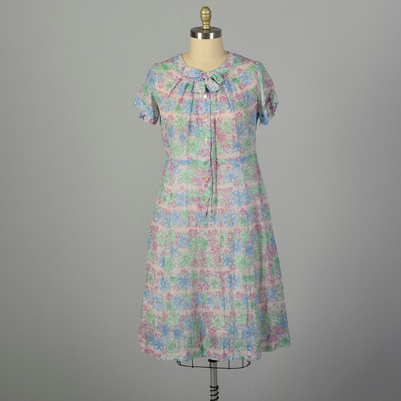 XXL 1950s Day Dress Semi-Sheer Floral Lightweight… - image 5