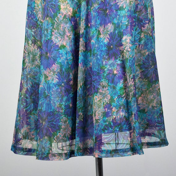 XL 1950s Dress Blue Floral Print Dress Floral Chi… - image 9