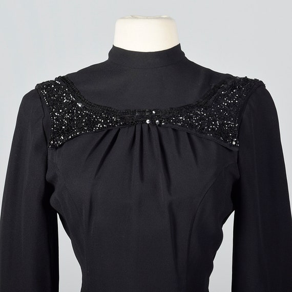 XS 1940s Black Fitted Blouse Sequin Trim Sexy Blo… - image 4