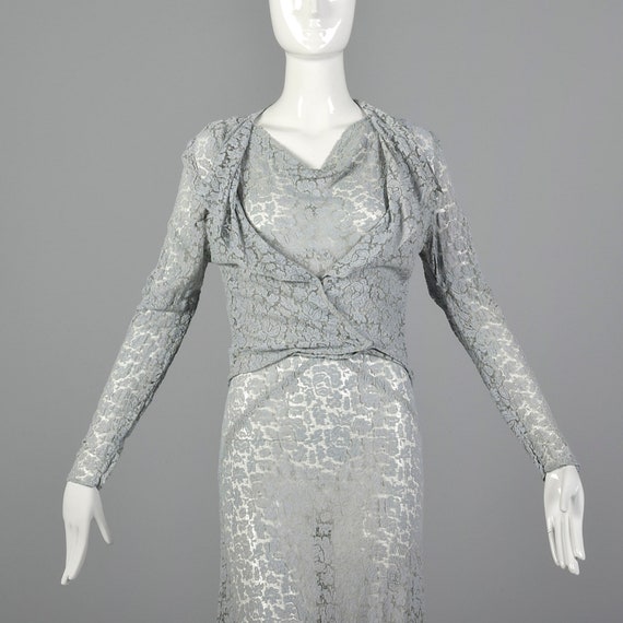 Small 1930s Blue Lace Dress and Jacket Deco Dress… - image 5