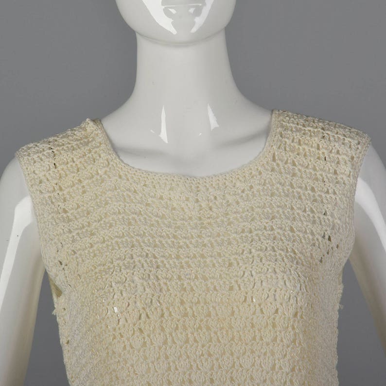 Small 1960s Sleeveless Crochet Top White Open Weave Top - Etsy