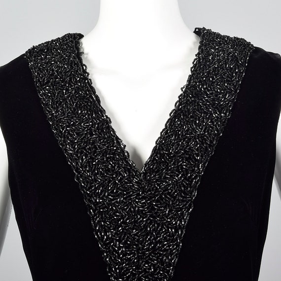 Large 1960s Black Velvet Dress Heavy Beading Simp… - image 5