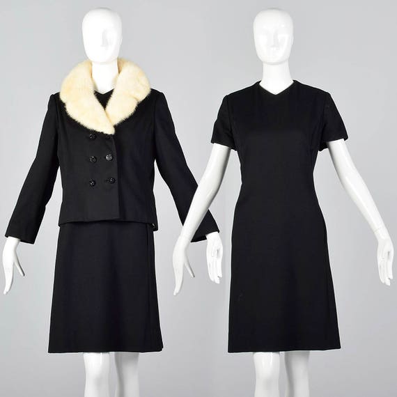 Large 1960s Winter Separates Shift Dress Mink Fur