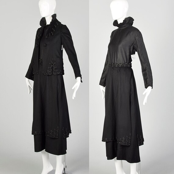 XS 1910s Edwardian Walking Suit Black Wool Cotton… - image 1