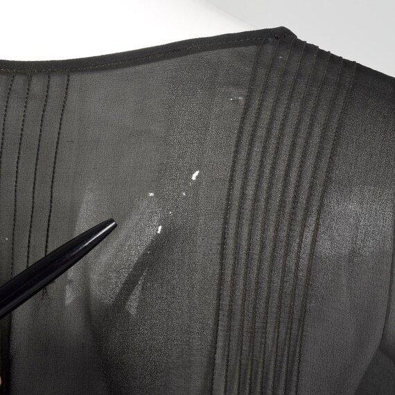 XXL 1920s Black Dress Sheer Silk Chiffon Pin Tuck… - image 8