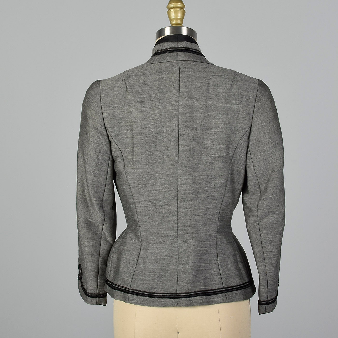 XS 1950s Bonwit Teller Gray Fitted Blazer Black Trim Fitted Jacket ...