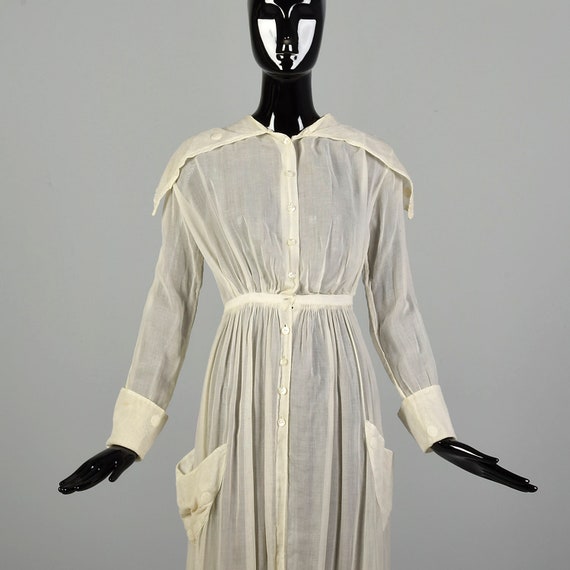 XS 1910s Cotton Lawn Summer Dress Edwardian Sheer… - image 3