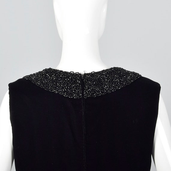 Large 1960s Black Velvet Dress Heavy Beading Simp… - image 6