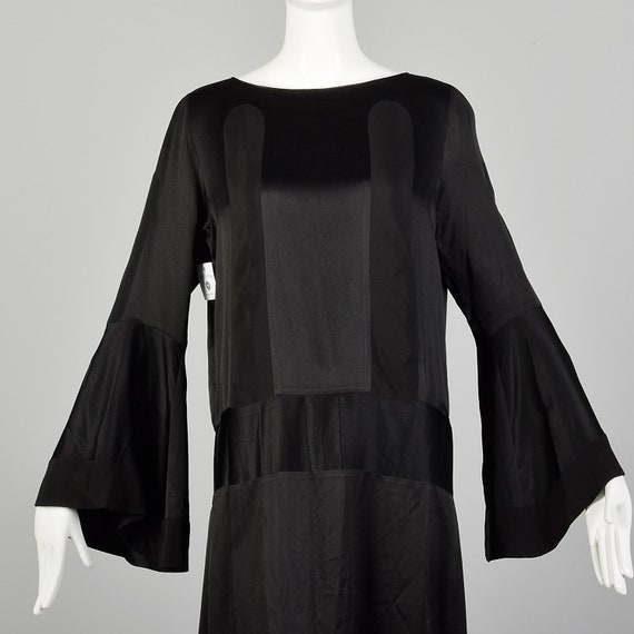 Large 1920s Silk Dress Trumpet Bell Sleeve Black … - image 3