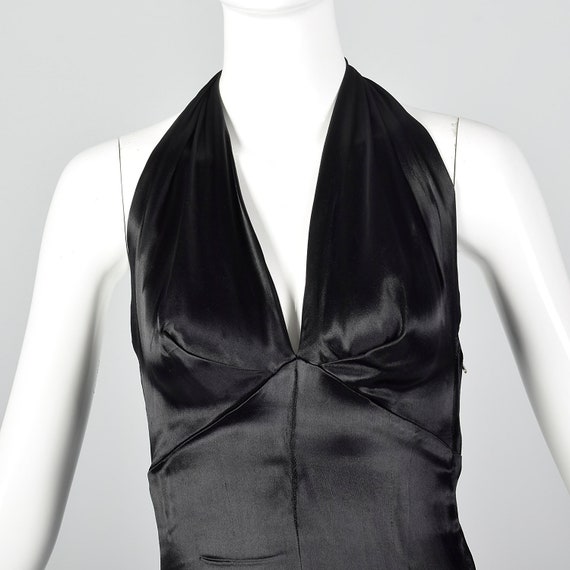 XXS 1930s Halter Dress Black Liquid Satin Evening… - image 5