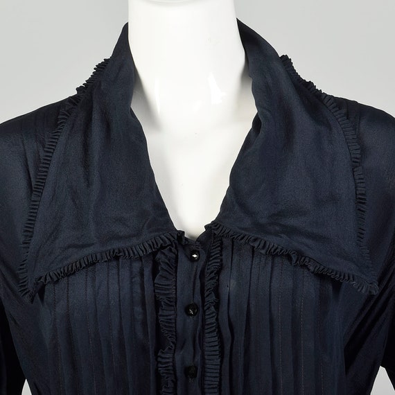 Large 1910s Blouse Navy Blue Edwardian Silk Shirt… - image 4