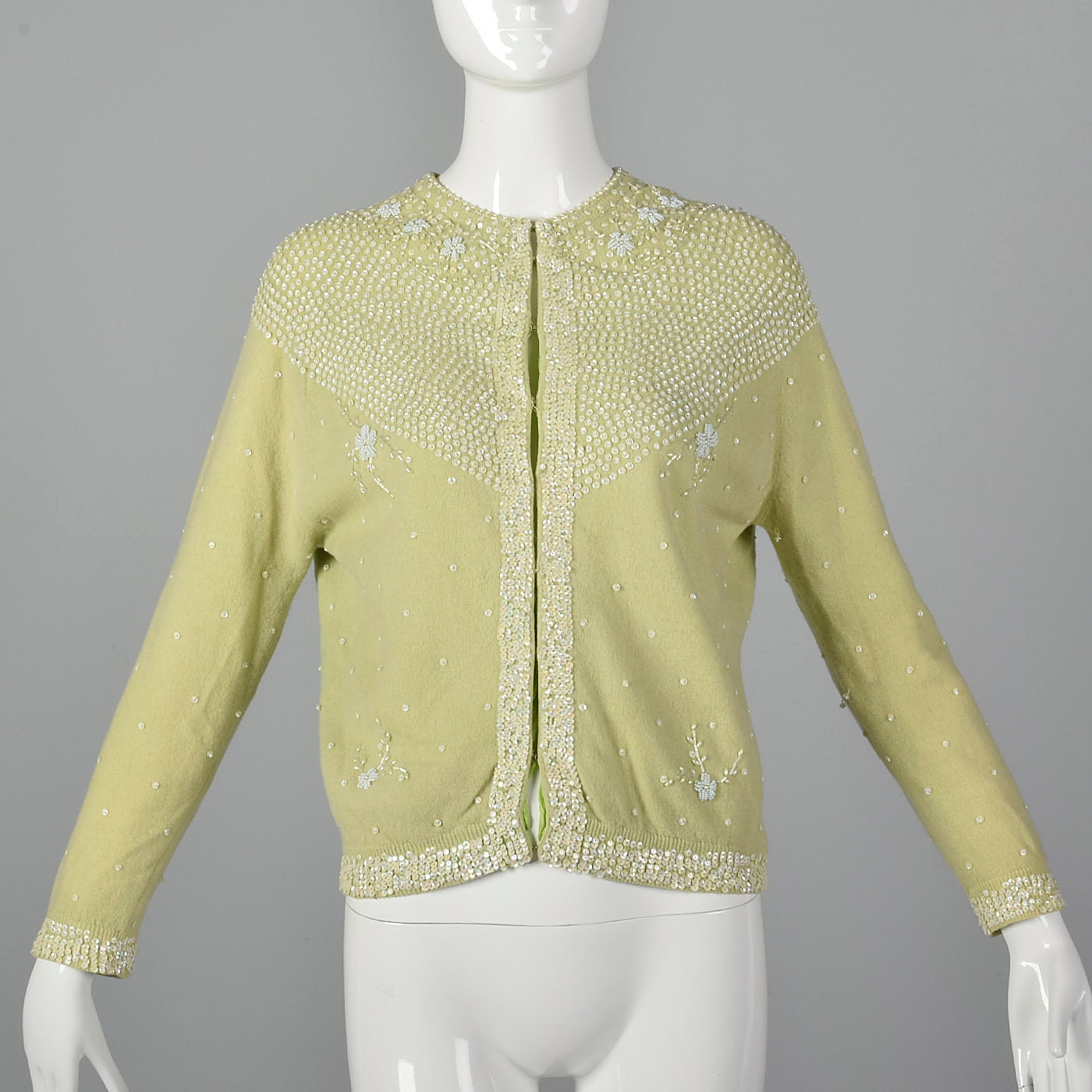Medium 1960s Green Cardigan Beading Sequin Detail Long Sleeve | Etsy