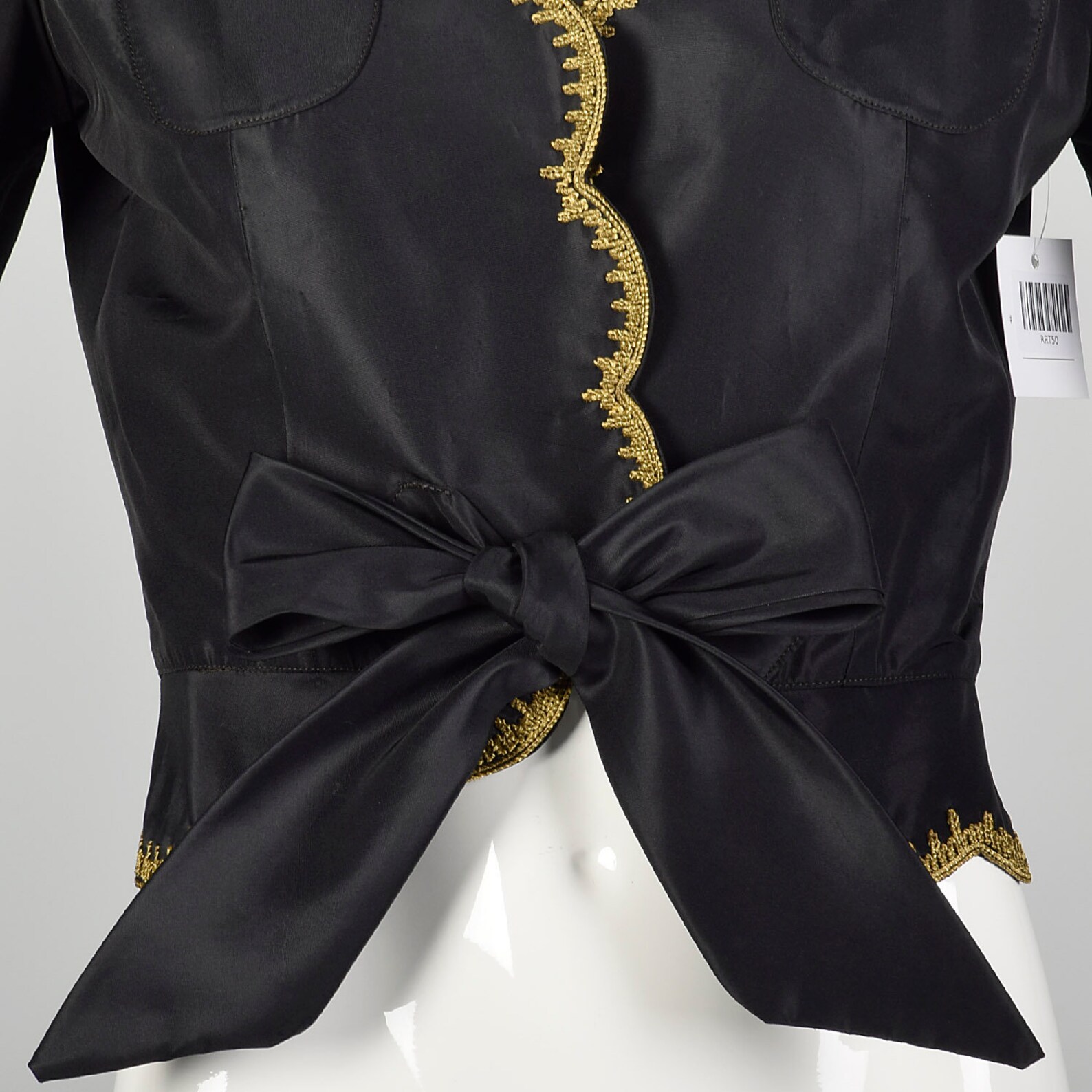 XS 1940s Jacket Black Taffeta Tie Waist Scallop Edge Gold Trim Embroidery Evening Jacket Etsy