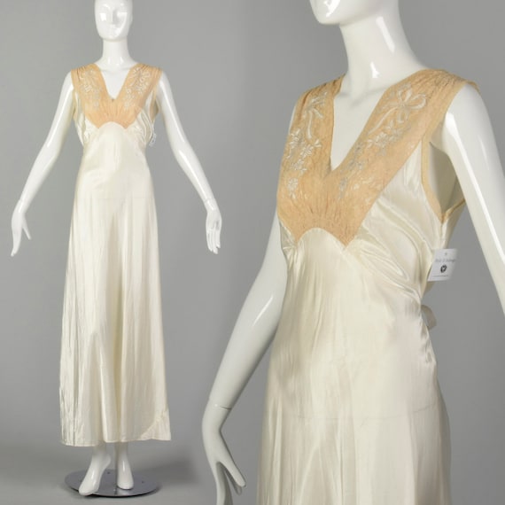 Small 1930s Bridal Nightgown Satin Lingerie Lace T