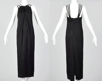 XXS 1960s Ceil Chapman Evening Dress Sleeveless Black Column Gown Designer LBD