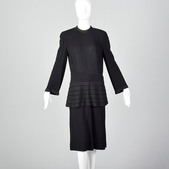 Medium 1940s Dress Black Peplum Dress Woven Strip… - image 10