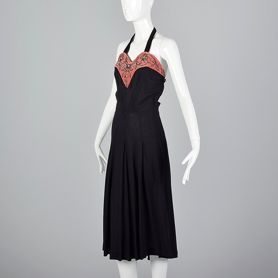 X-Small 1930s Dress Black Halter Dress Pink Velve… - image 2