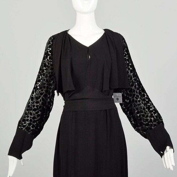 XL 1930s Dress Black Devore Velvet Sleeves Art De… - image 5