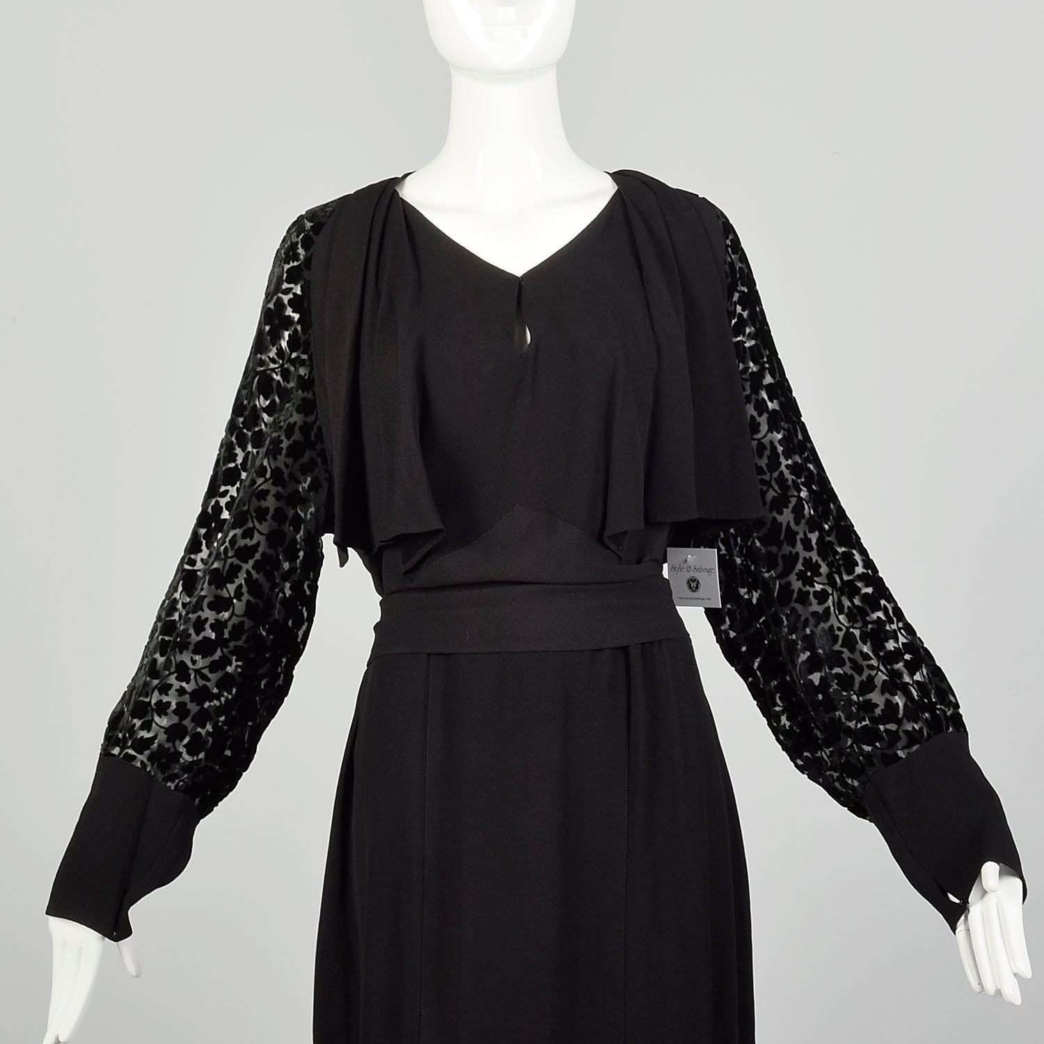XL 1930s Dress Black Devore Velvet Sleeves Art Deco Little - Etsy