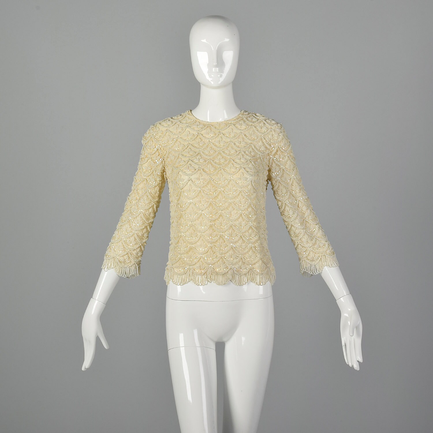 XXS 1960s Beaded Blouse in Ivory Vintage Beaded Top 60s Beaded Blouse ...