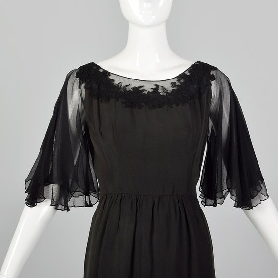 Small 1950s Silk Flutter Sleeve Dress Vintage Sil… - image 5