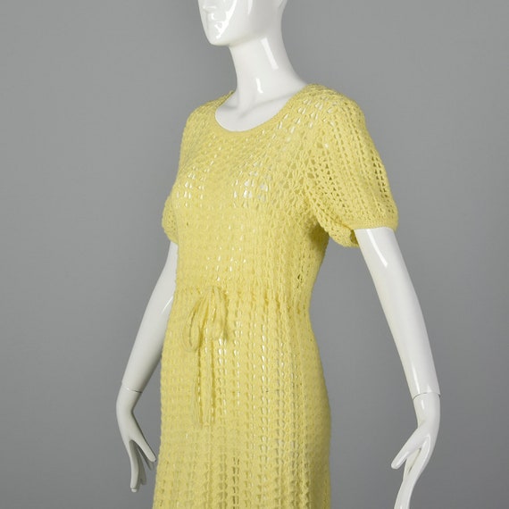 Small 1960s Yellow Crochet Dress Sheer Short Slee… - image 6