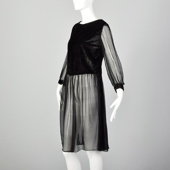 XS 1920s Dress Black Velvet Bodice Sheer Silk Chi… - image 2